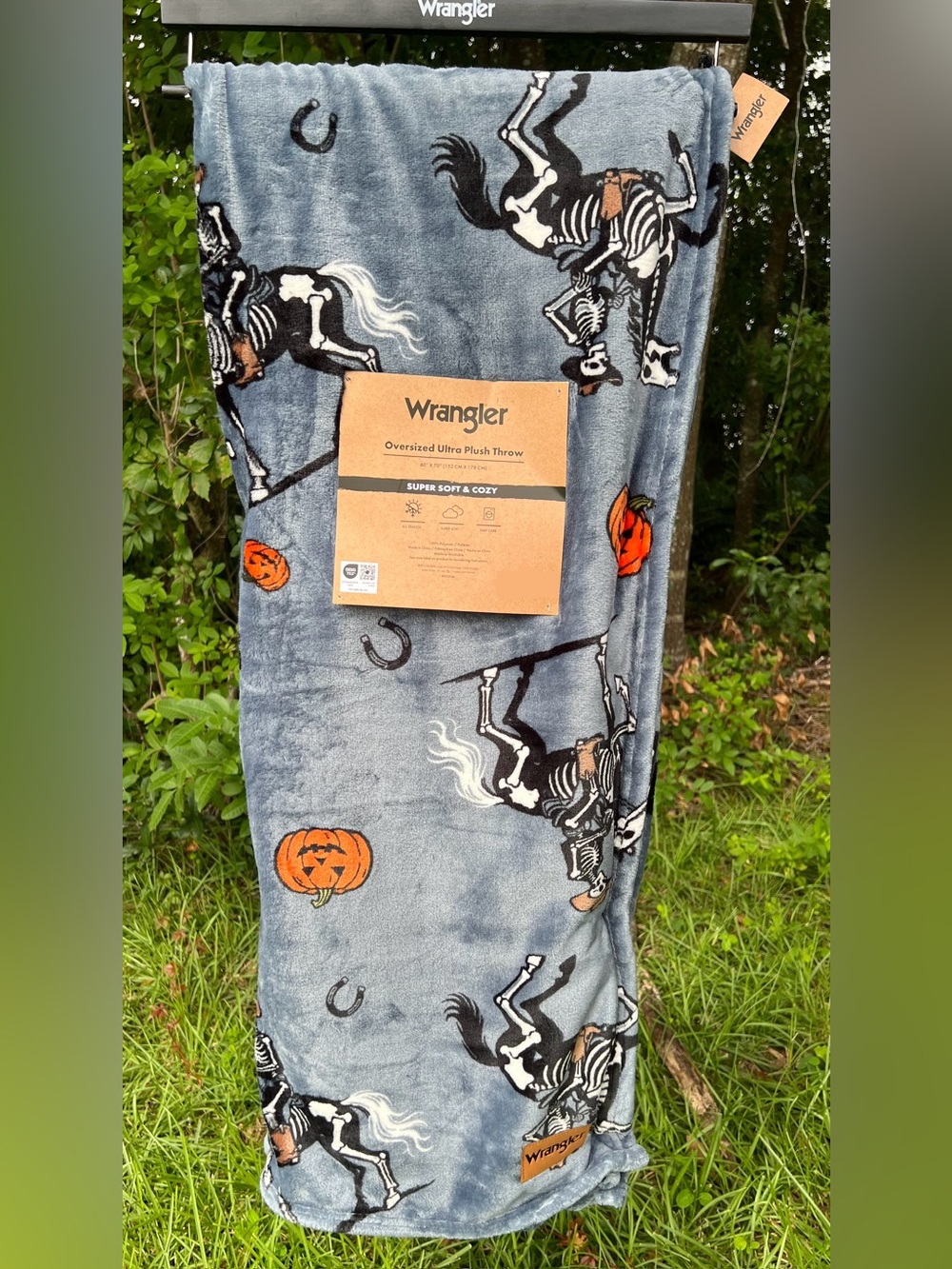 Wrangler Western Cowboy Horse Skeleton Pumpkin Halloween Throw Blanket NEW
